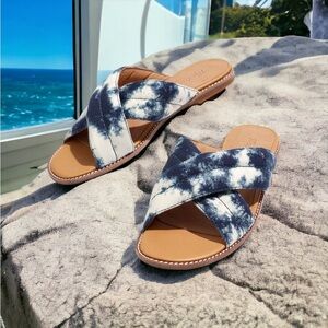 New w/ Box! Madewell Puffy Strap Skyler Sandals Blue/White Tie-Dye Print, Size 7
